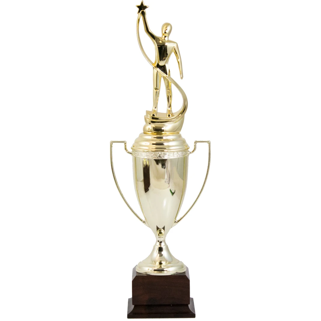Classic Gold Metal Award Cup With Lid And Figure 1