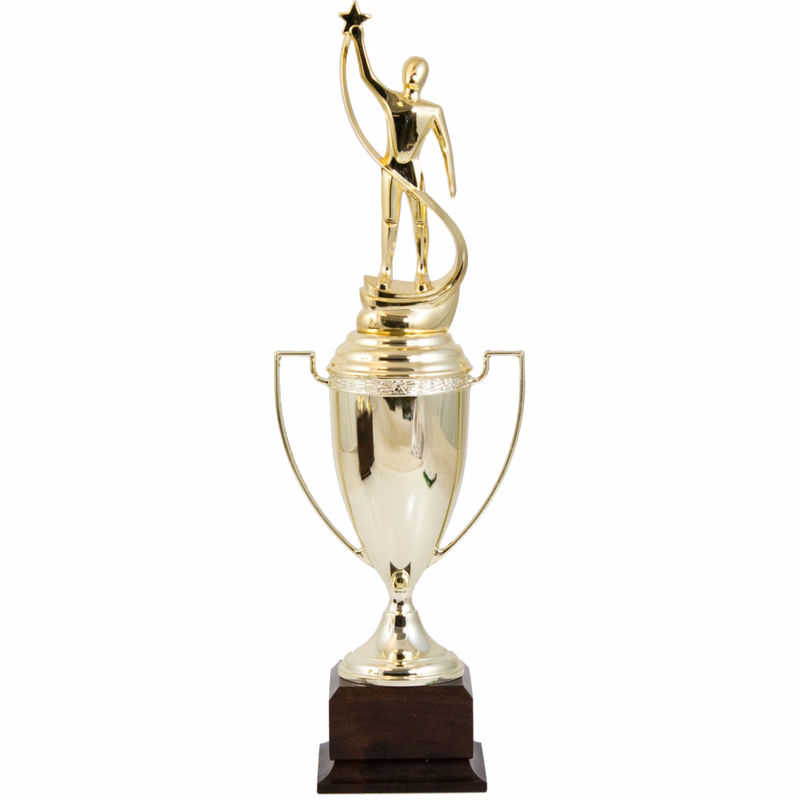 Classic Gold Metal Award Cup With Lid And Figure