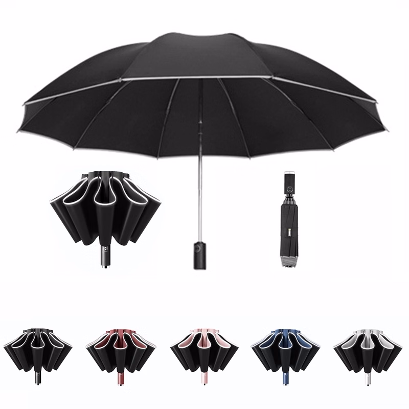 Inverted Reverse Umbrella with Reflective Strip Flashlight