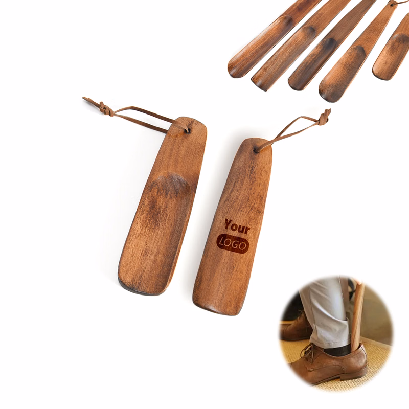 Compact Wooden Shoe Horn With Strap