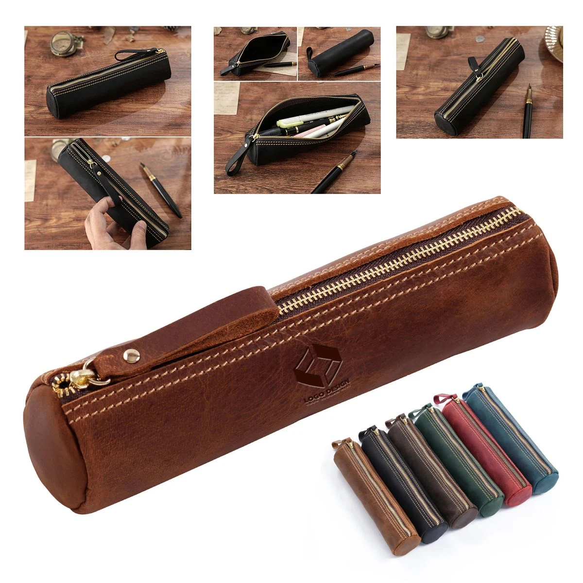 Vintage Leather Zipper Storage Pouch Pencil Case For Travel 1
