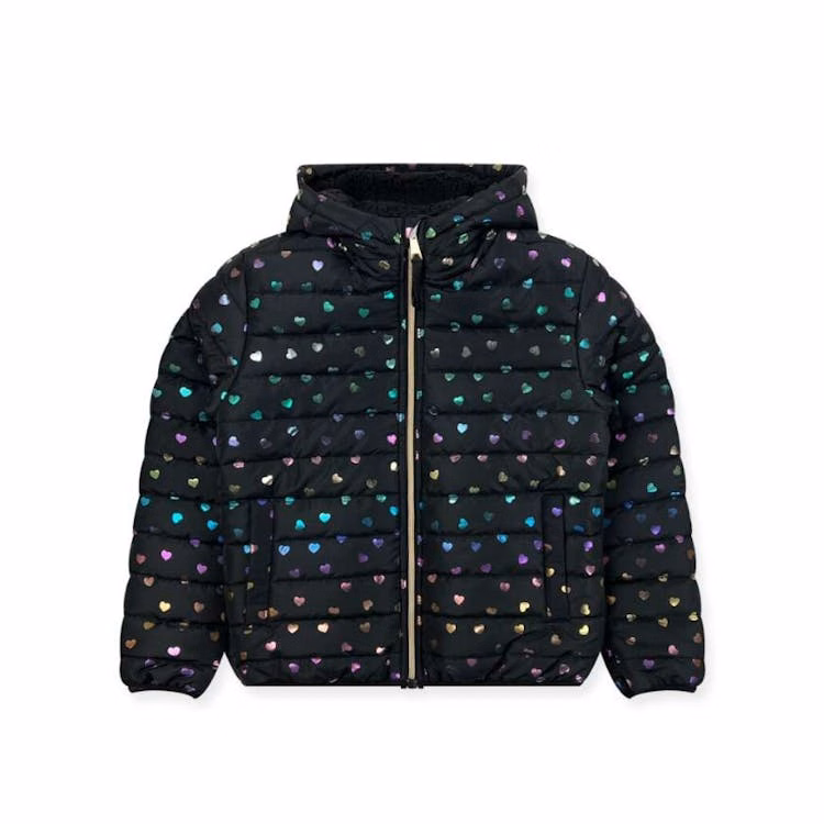 Girls' Sherpa-Lined Heart Print Jacket Black 7-14