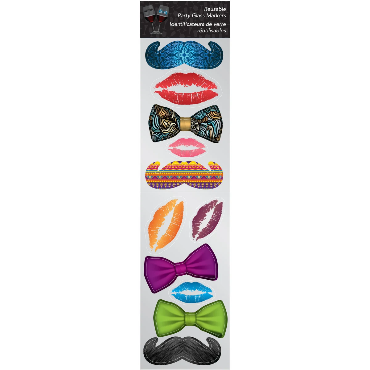 Party Glass Marker Combo Kit - Mustaches, Bow Ties & Kissing Lips on cling vinyl Generic model 1