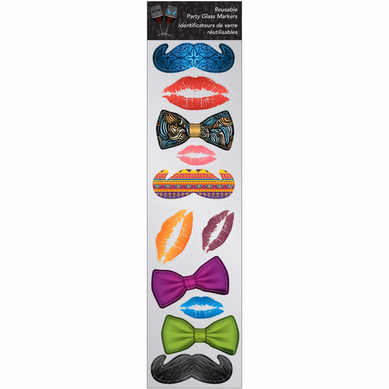 Party Glass Marker Combo Kit - Mustaches, Bow Ties & Kissing Lips on cling vinyl Generic model