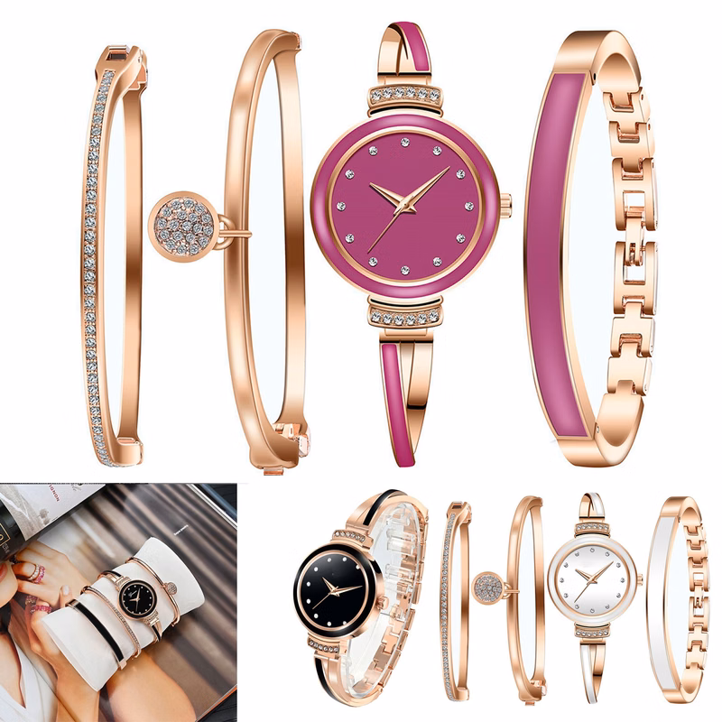 Women's Premium Crystal Accented Bangle Watch Set
