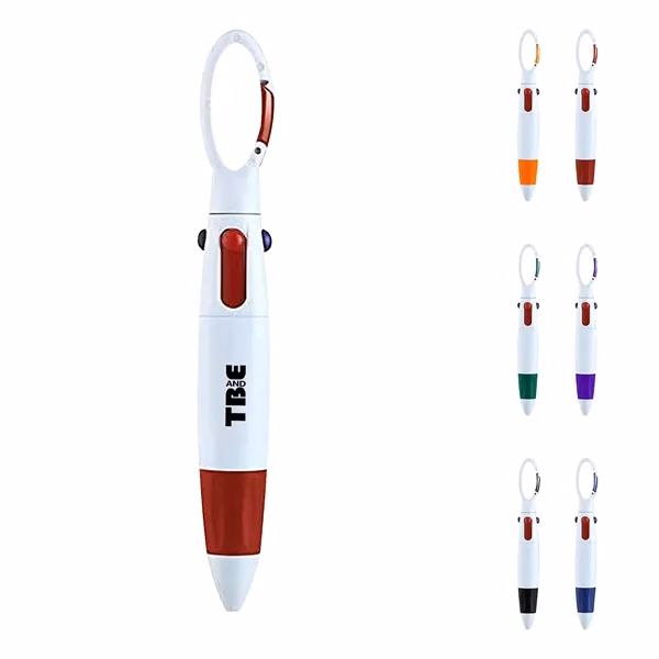Custom 4 Color Shuttle Ballpoint Pen with Carabiner Clip — Corporate & School Gift