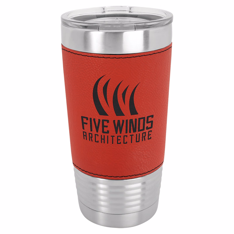 Polar Camel 20 oz. Red Leatherette Tumbler with Clear Lid