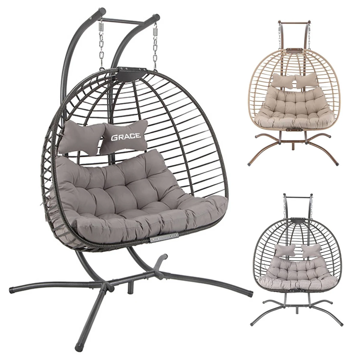 Modern Outdoor Double Rattan Hanging Swing Chair 1