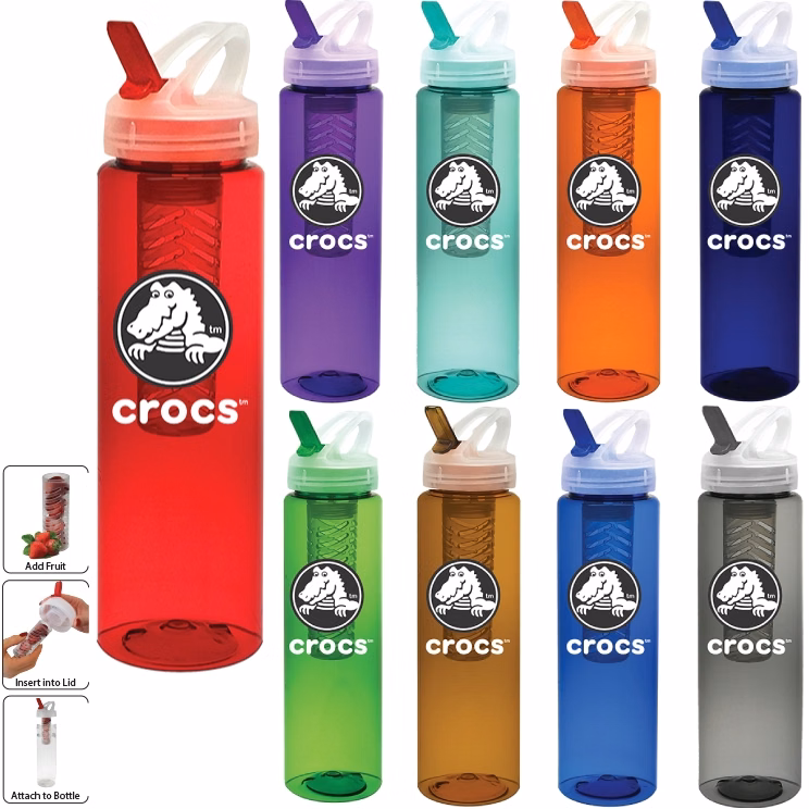 32 oz PET Translucent Sports Water Bottle with Fruit Infuser and Flip Top Lid