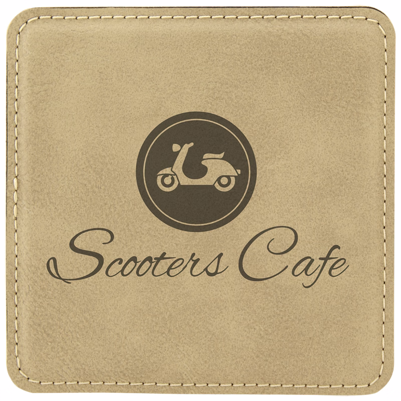 4" x 4" Square Light Brown Leatherette Coaster