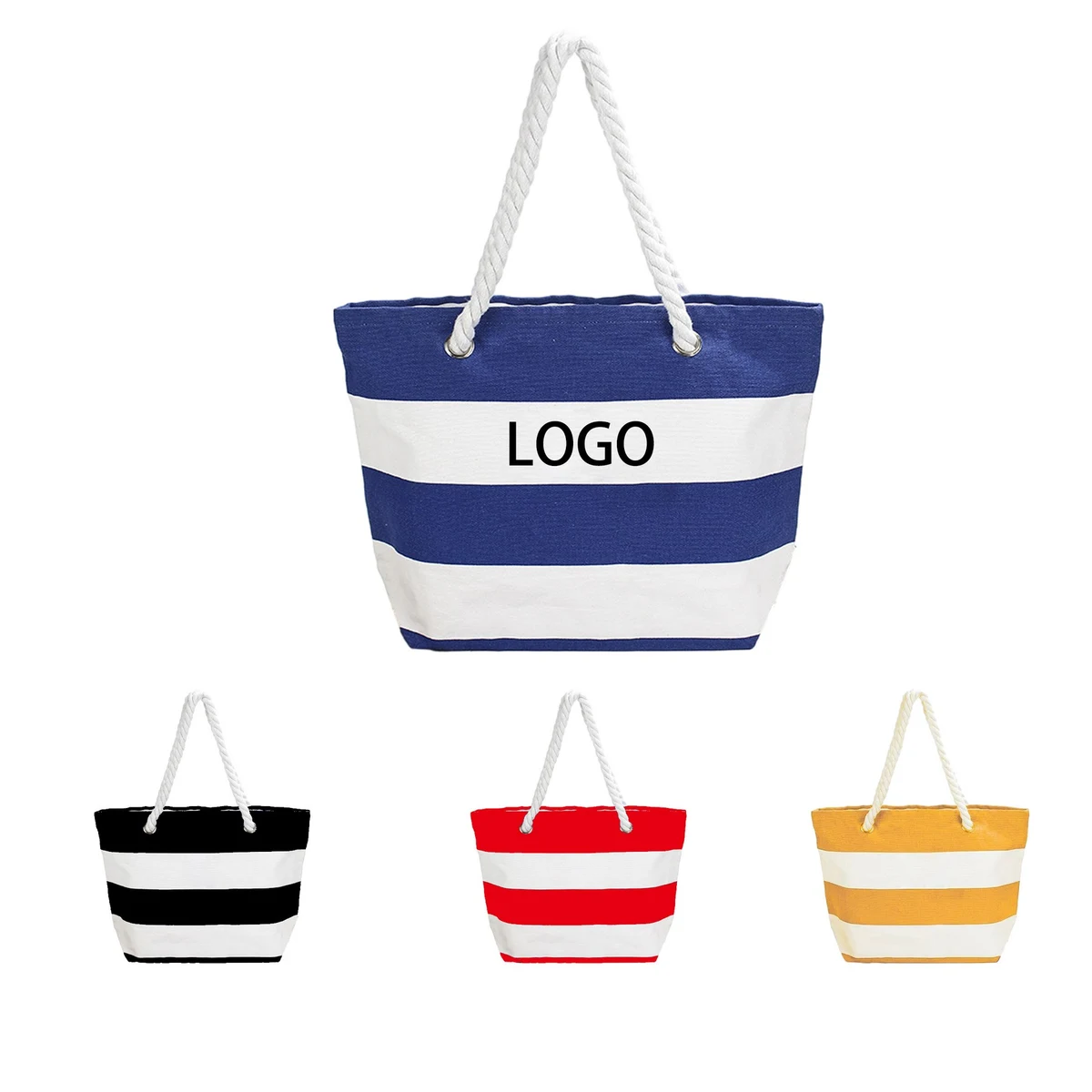 Rope Handles Canvas Tote Bag With Stripes 1