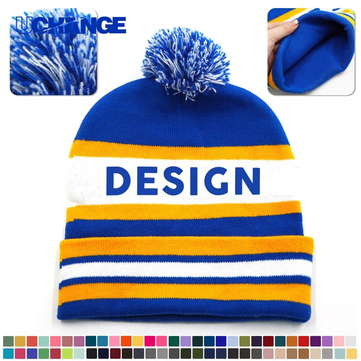 Jacquard Knit Beanie Hat with Cuff 1