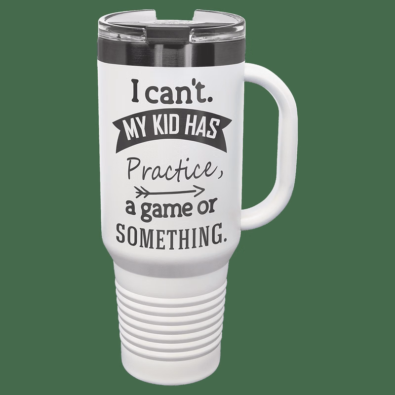 Polar Camel 40 oz. White/Ghost Black ION-Plated Travel Mug with Handle, Straw Included