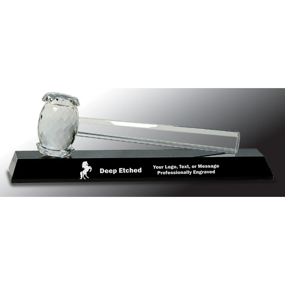 13 7/8" x 4 1/4" Crystal Gavel on Black Base Crystal Award 1