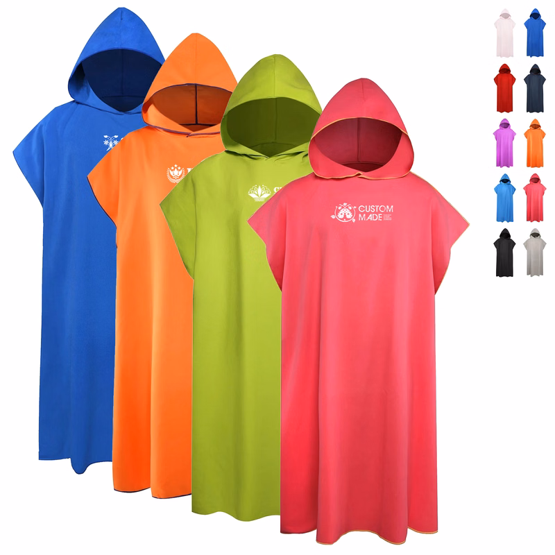 420GSM Solid Microfiber Absorbent Hooded Beach Robe For Adults