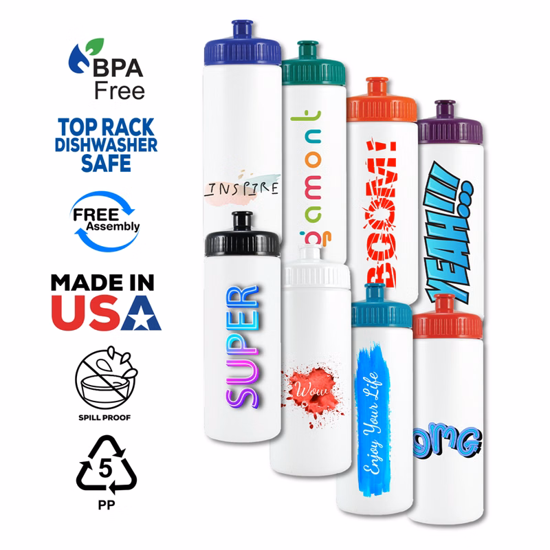 Sports Bottle with Push Spout - Plastic 16 oz