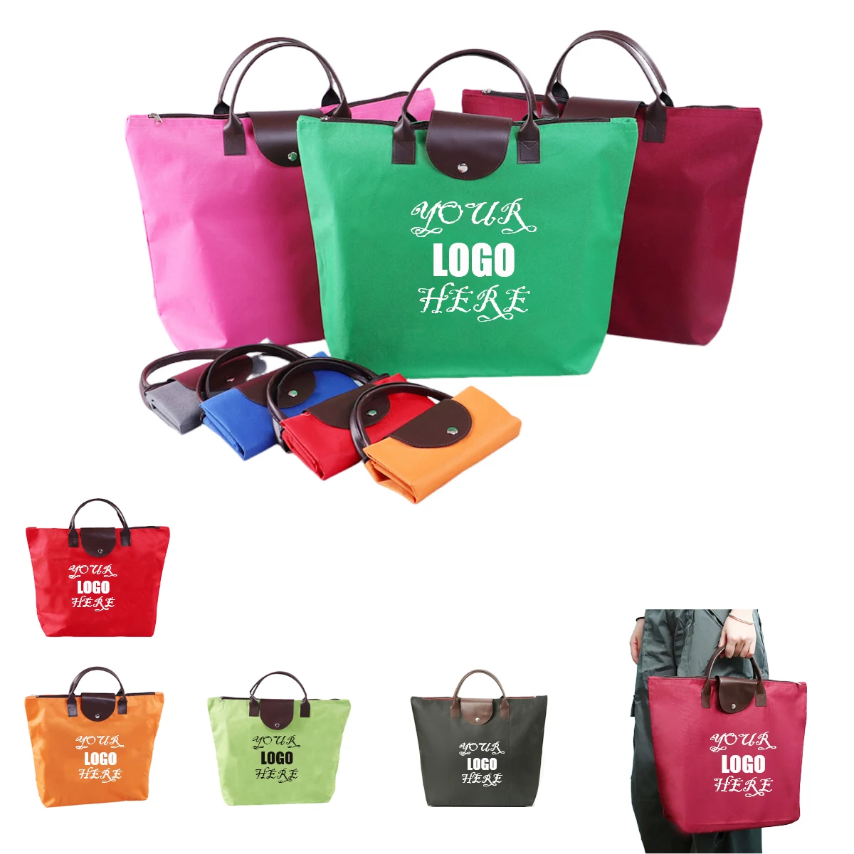 Foldable Oxford Cloth Shopping Tote Bag with Handles, custom tote bag with logo imprint 1