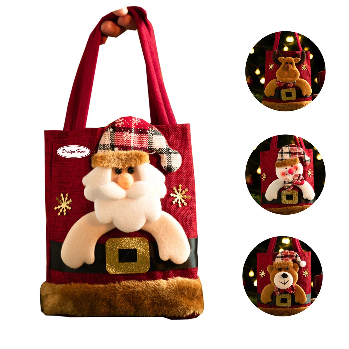 Burlap Christmas Gift Bag with Santa Design 1
