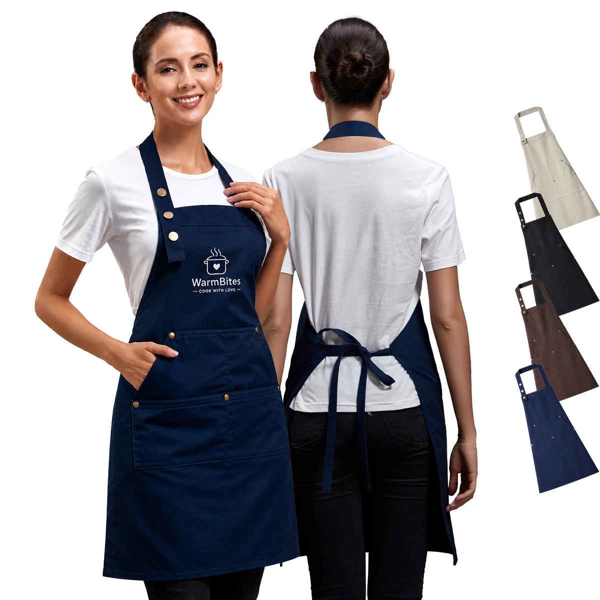 13 oz. Thick Canvas Kitchen Apron w/ Buttons & 2 front pockets 1