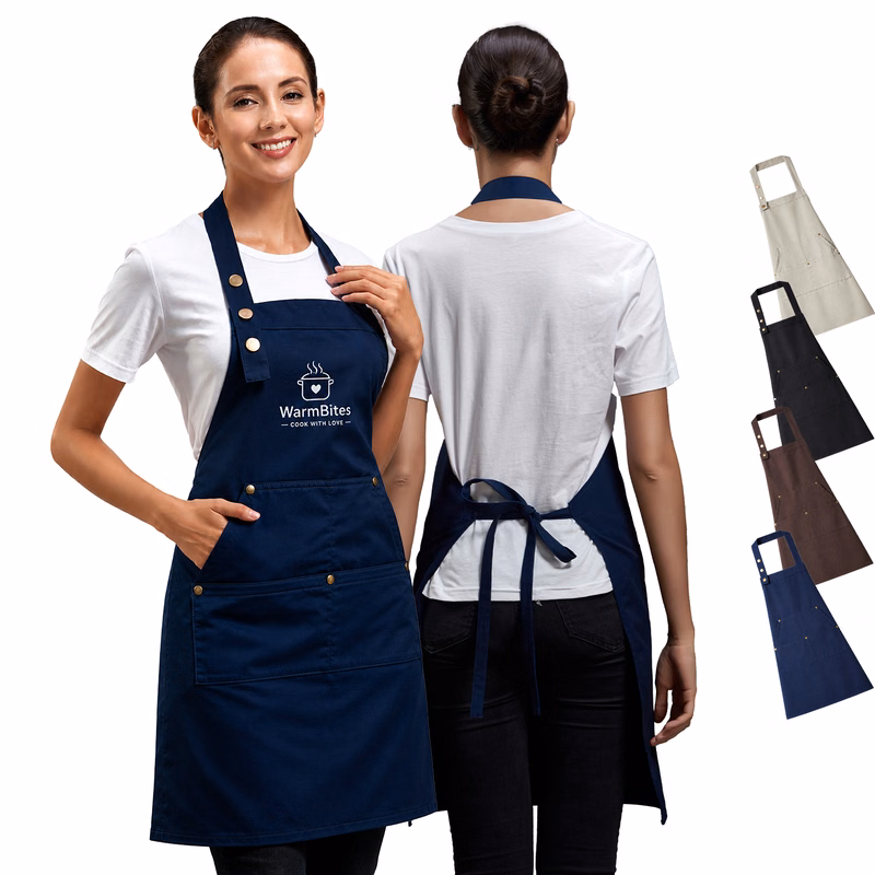 13 oz. Thick Canvas Kitchen Apron w/ Buttons & 2 front pockets