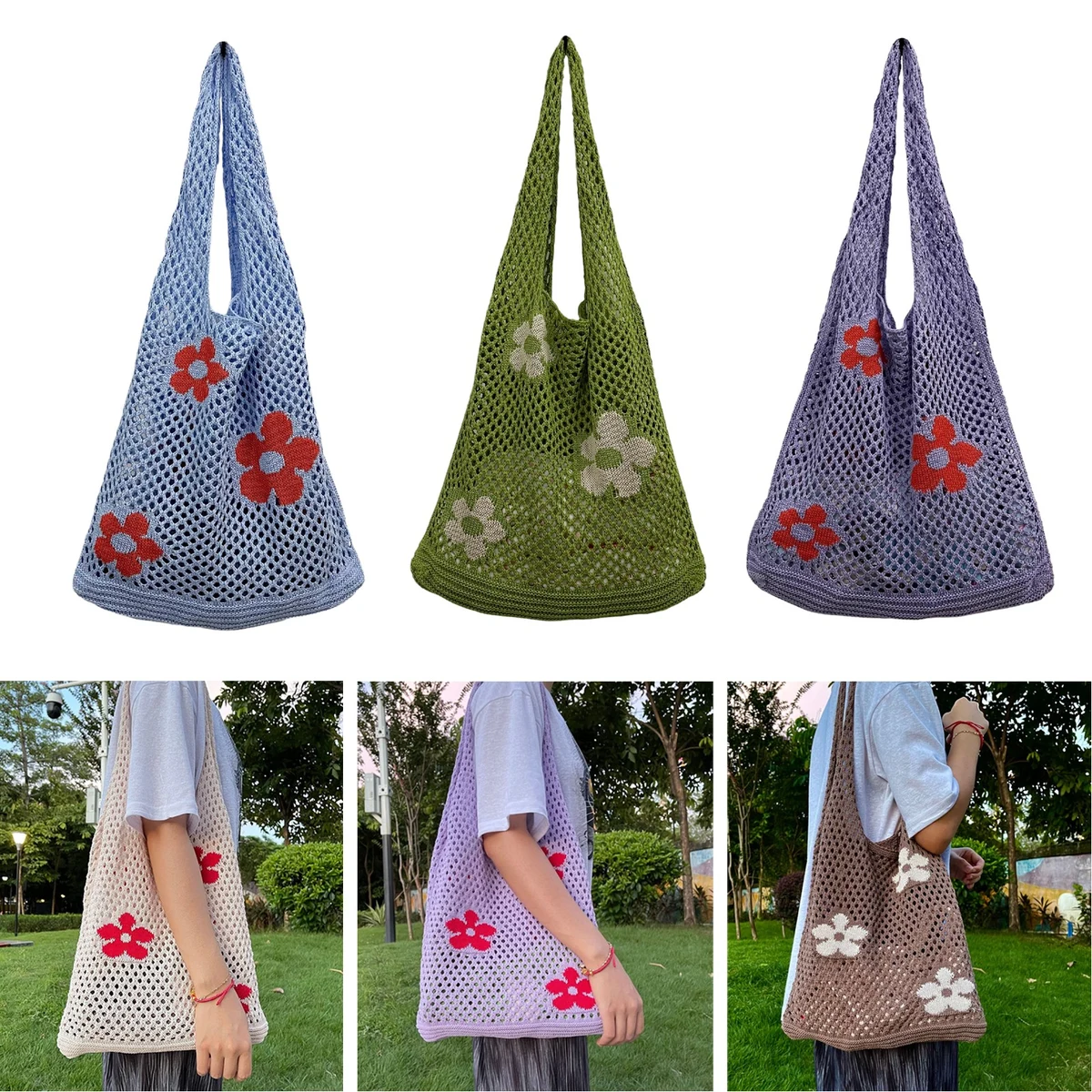 Crochet Tote Bag Fairycore Hobo Bag, custom tote bag with logo imprint 1