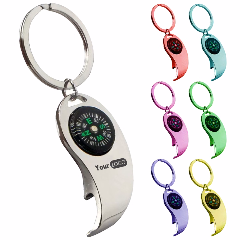 Aluminum Compact Bottle Opener Compass Keychain For  Utility