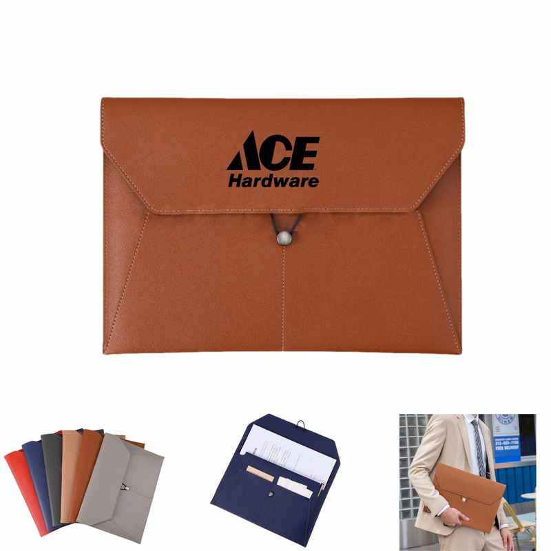 PU Leather Tablet Sleeve Pouch File Organizer with Rope Buckle Closure