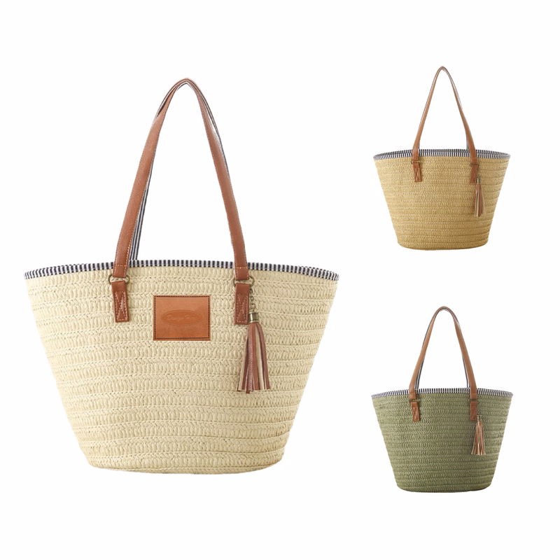 Paper Rope Tote with Leather Handles ?C Elegant Style