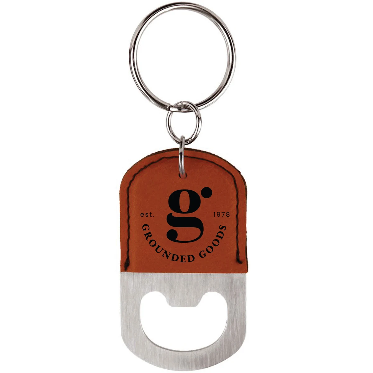 Rawhide Oval Leatherette Bottle Opener Keychain 1