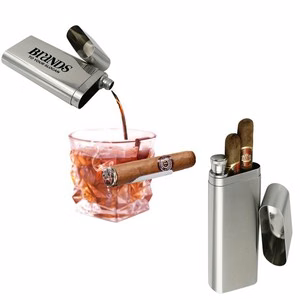 Double Cigar Case With 2oz Stainless Steel Flask