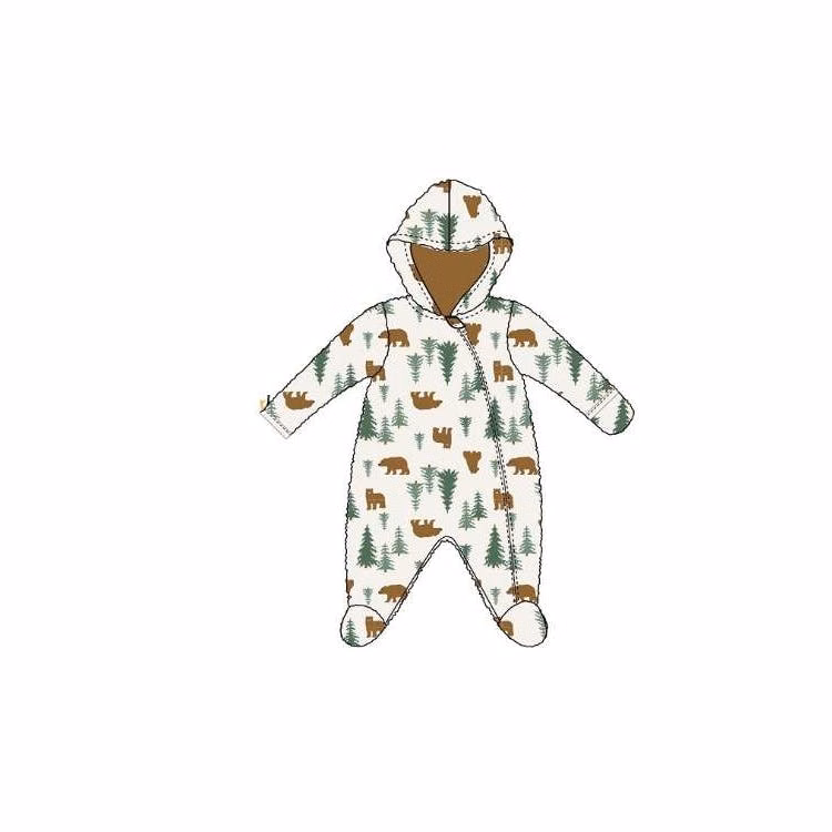Boys' Footed Plush Pram Bodysuits Brown 0-9M