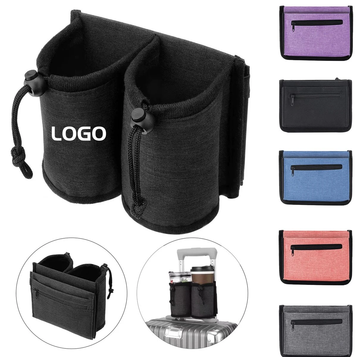 Dual Luggage Travel Cup Holder Bag for Suitcase Handle 1