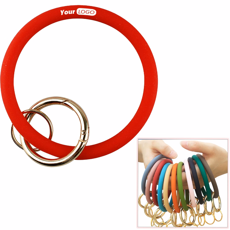 Silicone Circular Wrist Keychain with Metal Clip