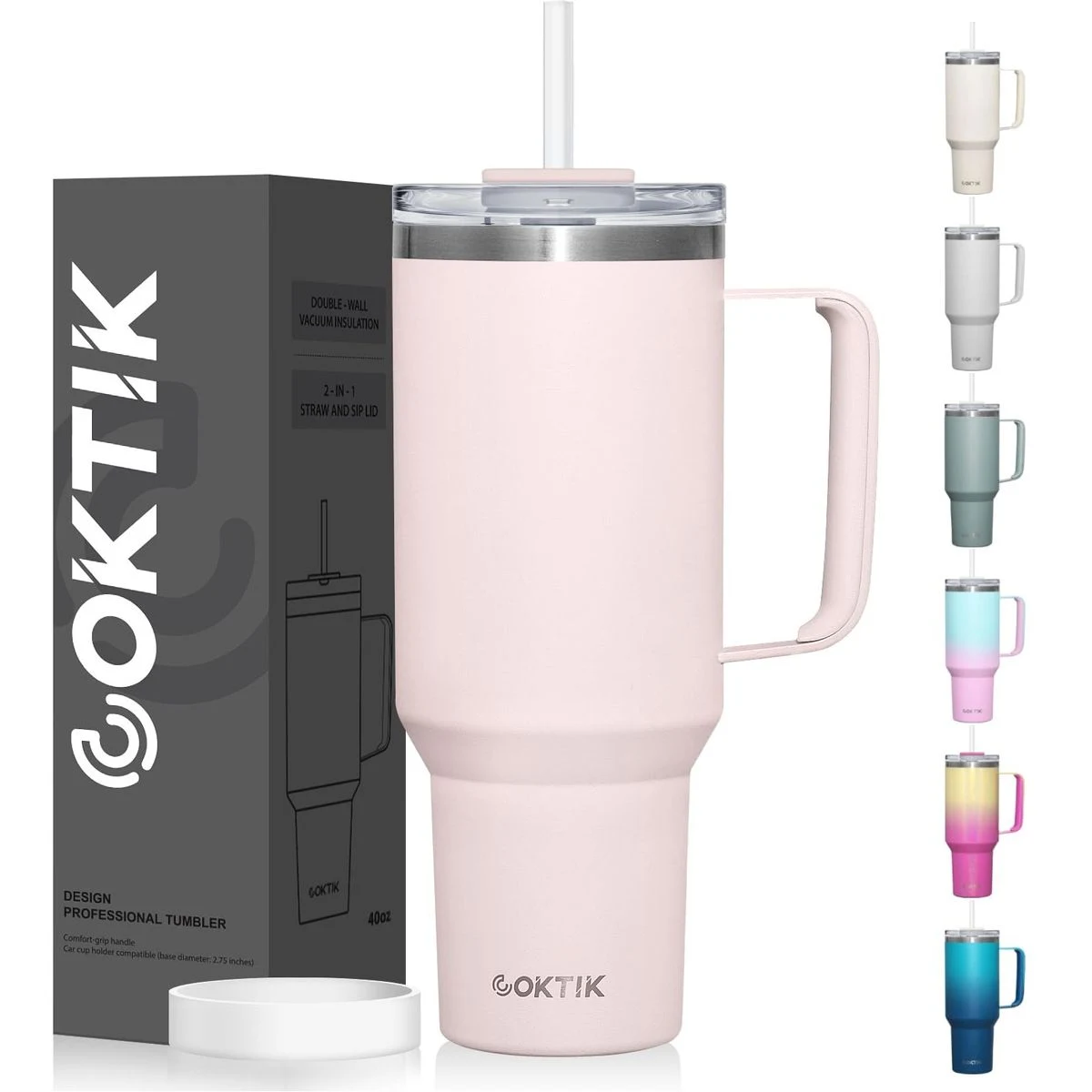 40 oz Tumbler with Handle and Straw Lid Leak-proof Silicone Boot Straw Cover Cap Travel Coffee Mug 1