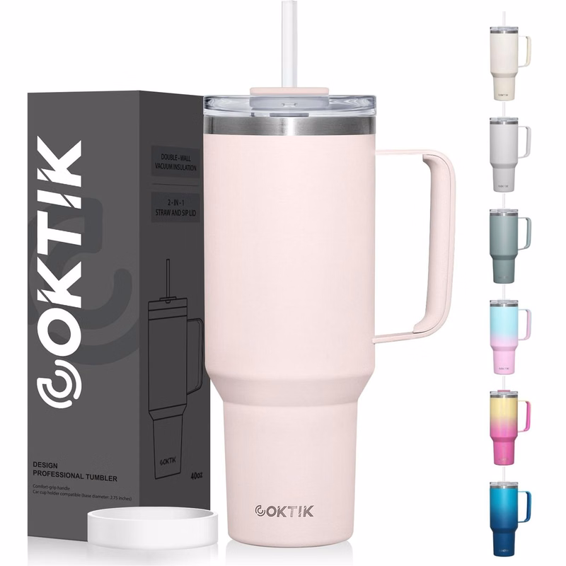 40 oz Tumbler with Handle and Straw Lid Leak-proof Silicone Boot Straw Cover Cap Travel Coffee Mug