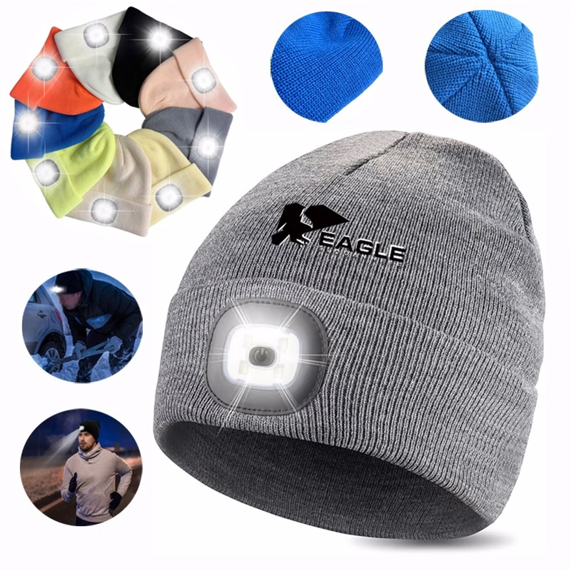 Unisex Beanie Hat With Led Light 4 Led Usb Rechargeable Knitted Hat