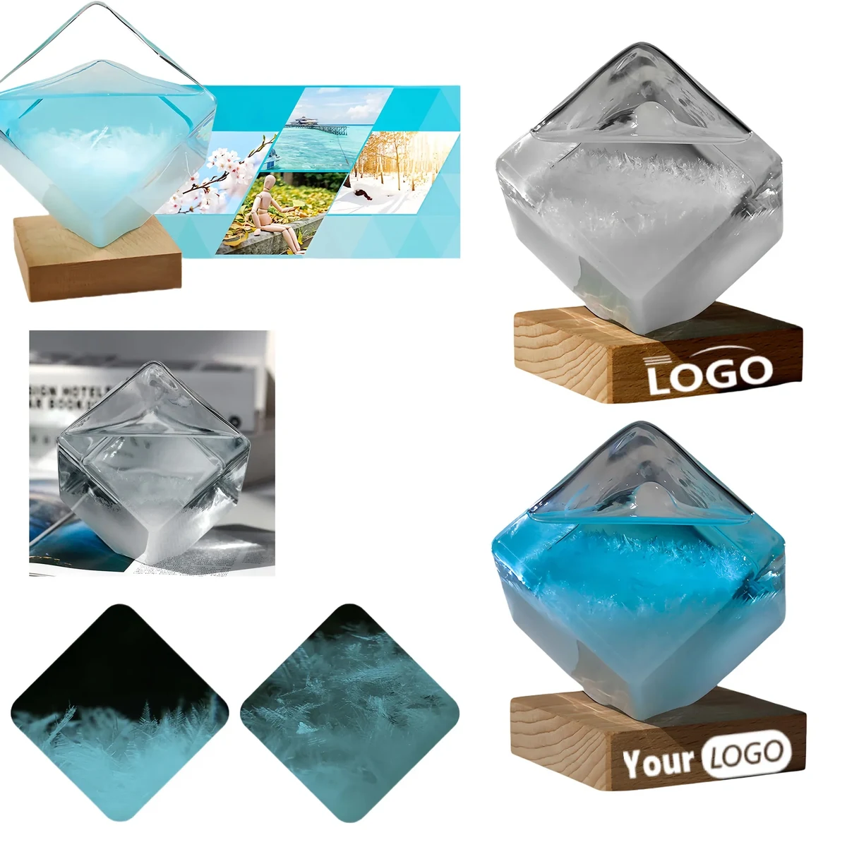 Crystal Weather Glass With Wood Base For Home Office Decor 1