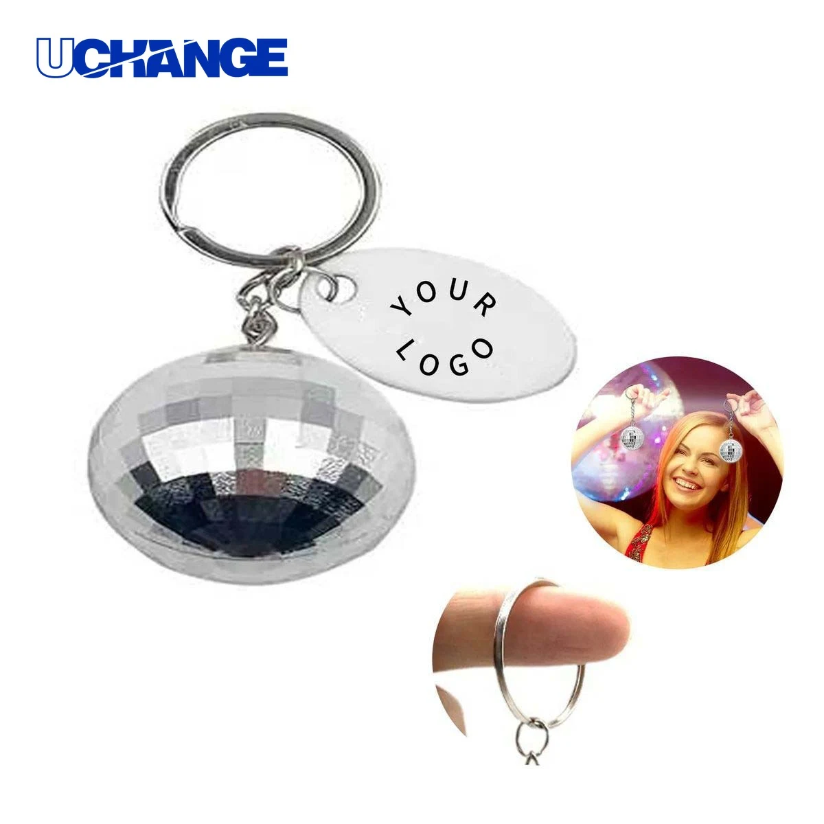 Mini Disco Ball Keychain Charm with Custom Tag 1