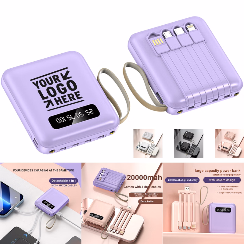 20000mAh Mini Power Bank 4in1 Detachable Cables