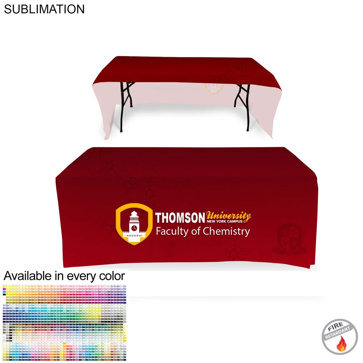 Faculty Table Cloth for 6' table, Drape style, 3 sided, Open Back, Have different Faculty names 1