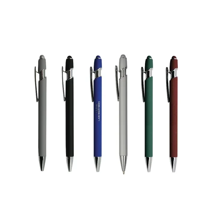 Soft Rubber Click Metal Ballpoint Pen w/ Stylus 1