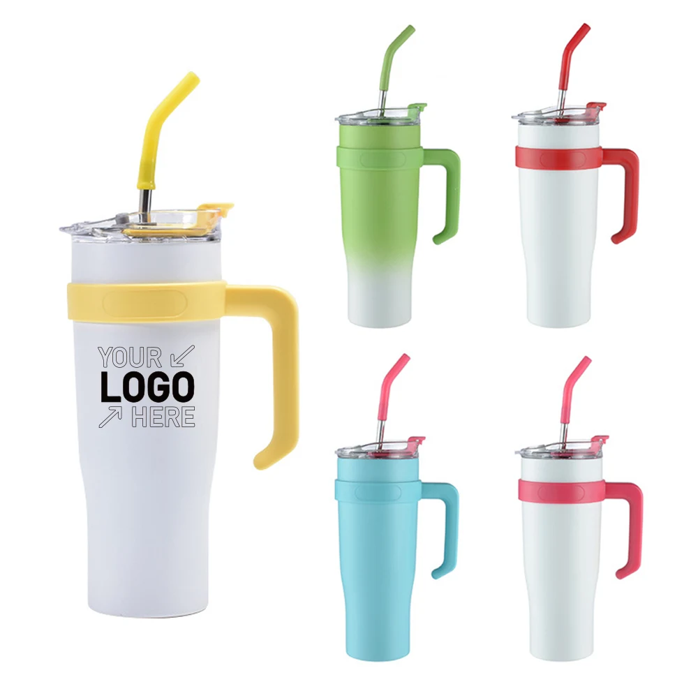 40oz large capacity stainless steel water cup with straw 1