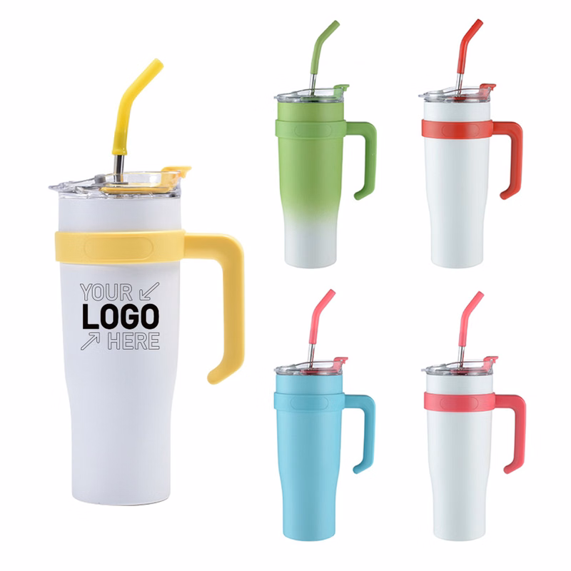 40oz large capacity stainless steel water cup with straw