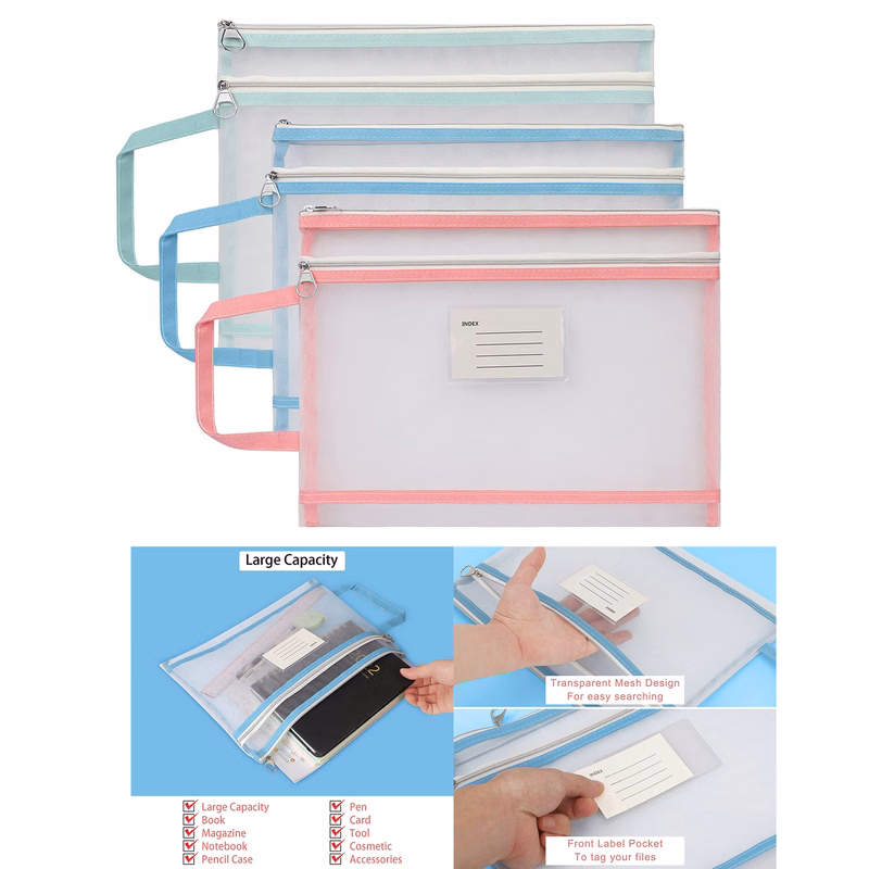 3 Pcs A4 Double Layers Handle Design Document Bag