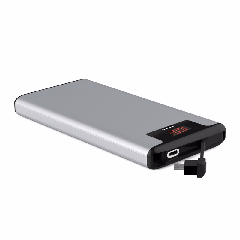 Digital display power bank with build-in usb charging cable