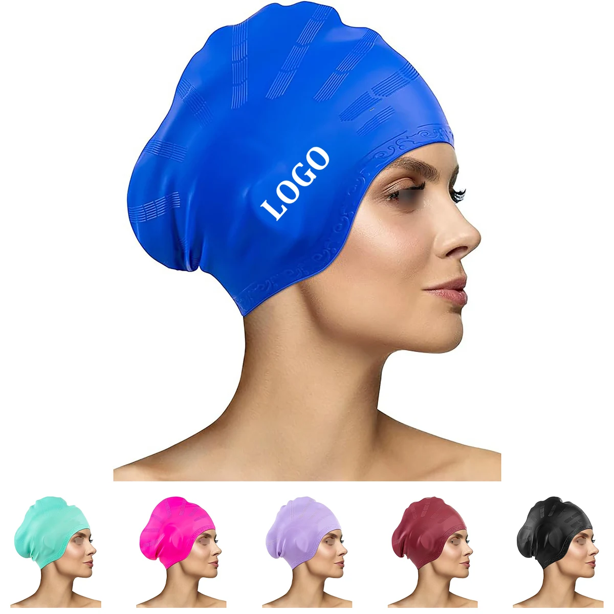 Long Hair Silicone Swimming Cap 1