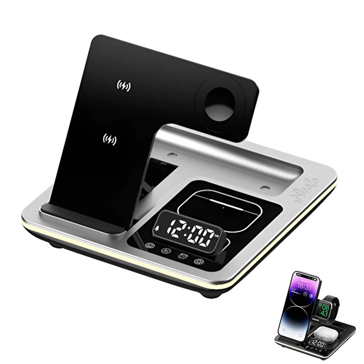 5-In-1 Electric Folding Wireless Charger W/ Alarm Clock 1