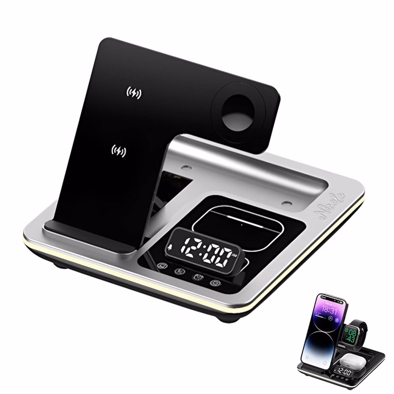 5-In-1 Electric Folding Wireless Charger W/ Alarm Clock
