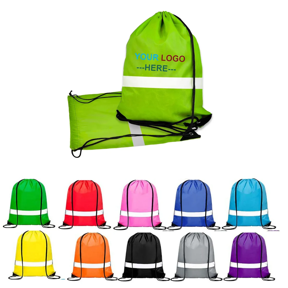 Reflective Cinch Drawstring Back Bag 1