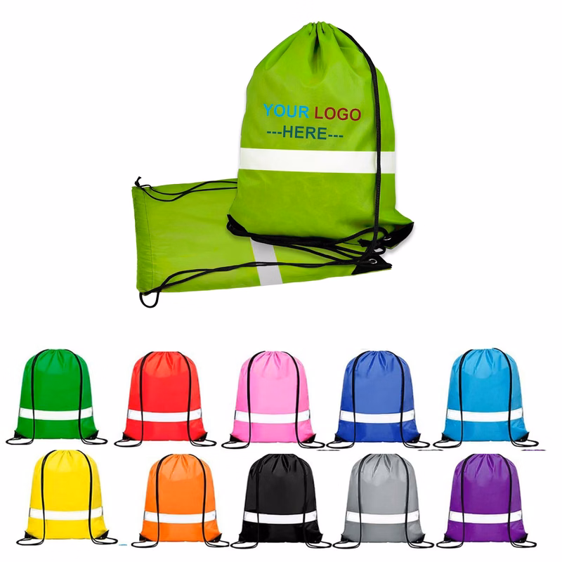 Reflective Cinch Drawstring Back Bag